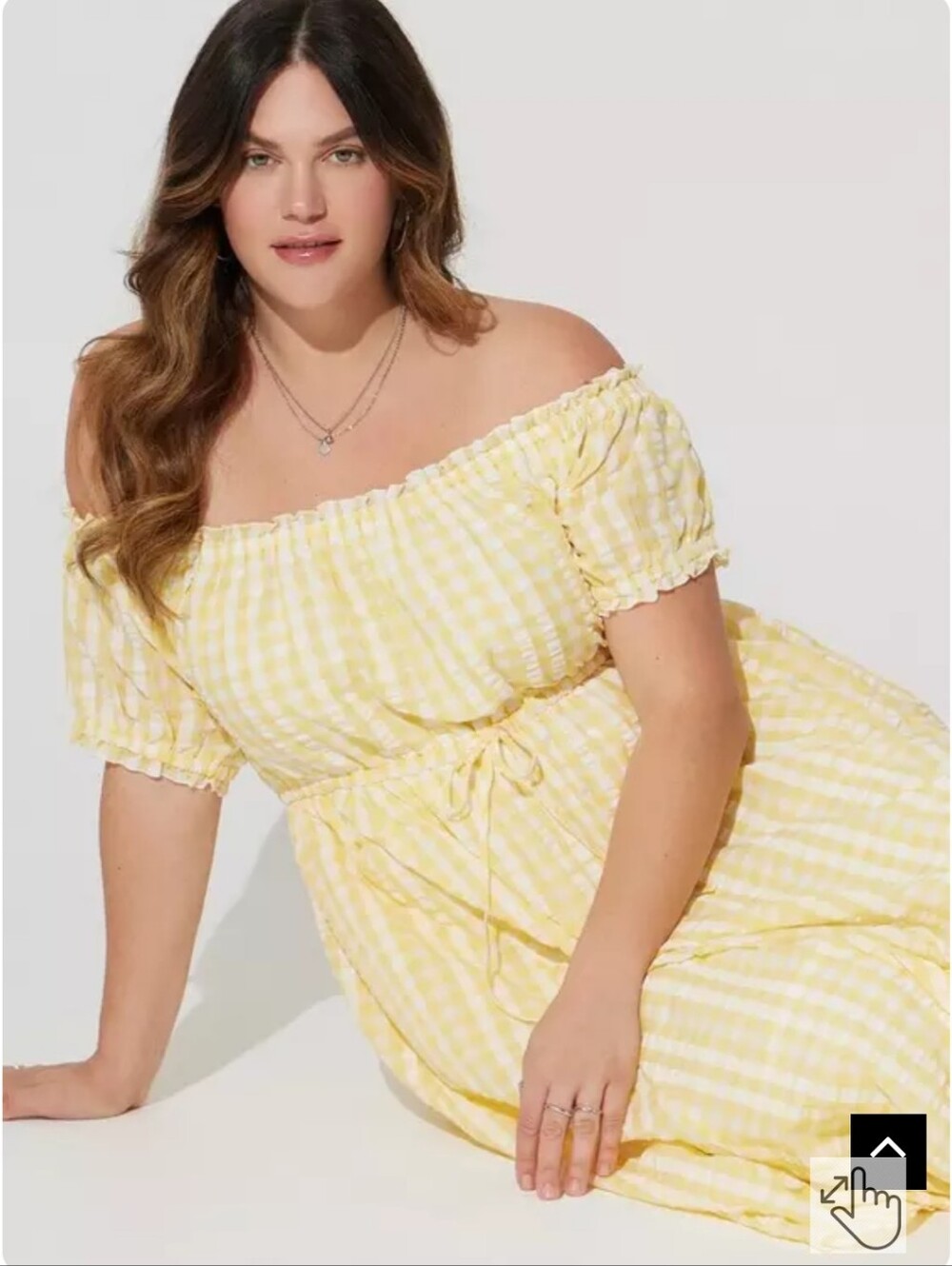 torrid Yellow Gingham Off-Shoulder Midi Dress - Picture 4 of 5